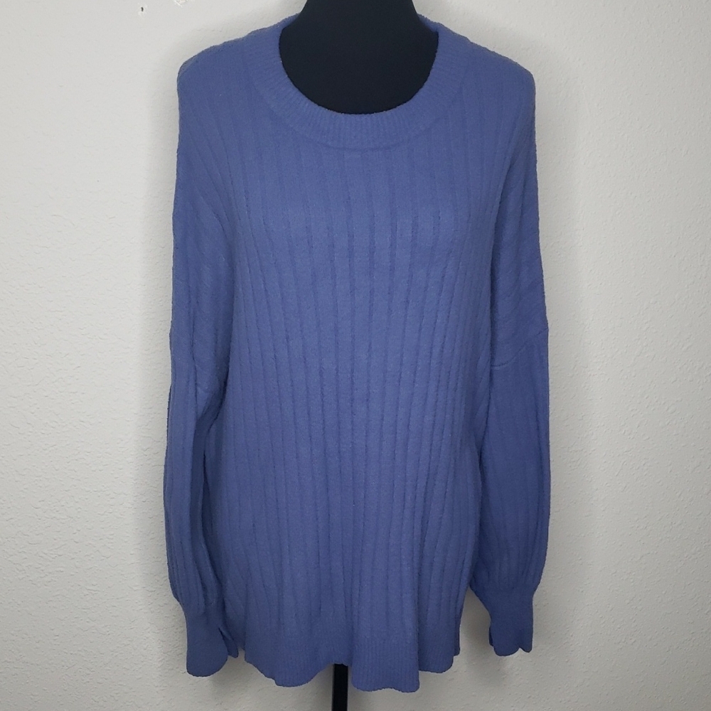 Aerie Womens Butter Cream Crew Neck Slouchy Thick Sweater Size L Oversized Blue - Picture 3 of 16